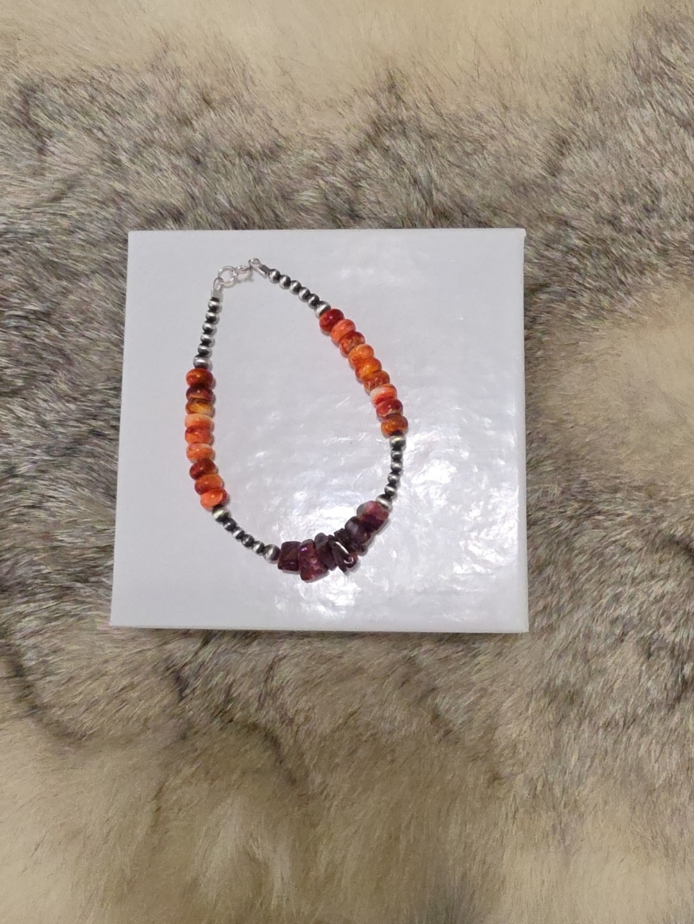 Sterling Silver Spiny Oyster and Amethyst With Navajo Pearls